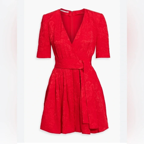 Stella McCartney jacquard red silk romper belted with padded shoulders - Picture 1 of 12